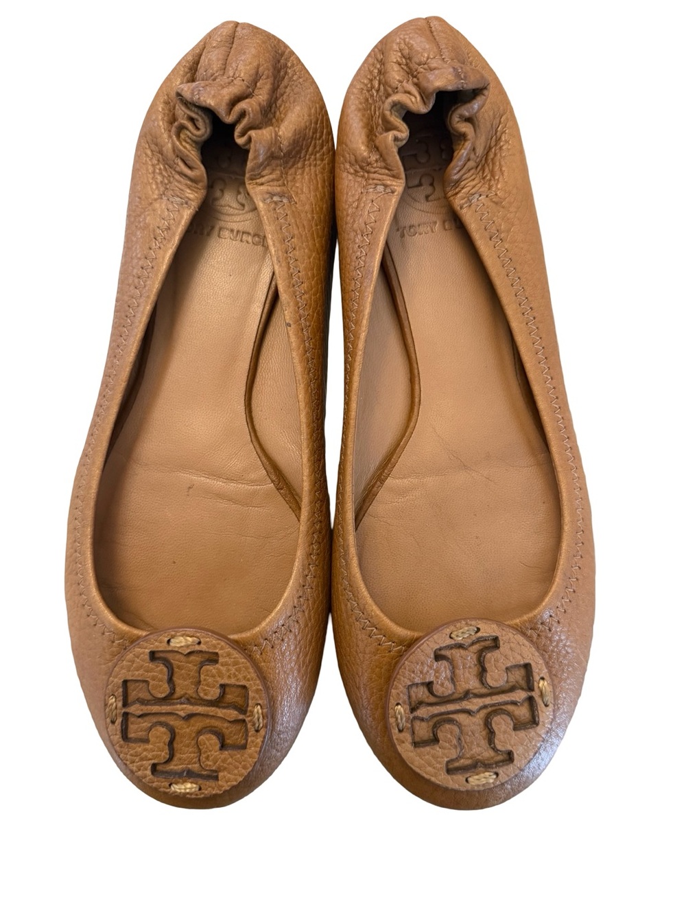 Tory Burch Brown Leather Logo Ballet Flats